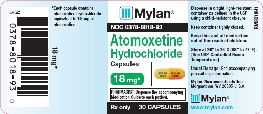 Atomoxetine Hydrochloride Capsules 18 mg Bottles