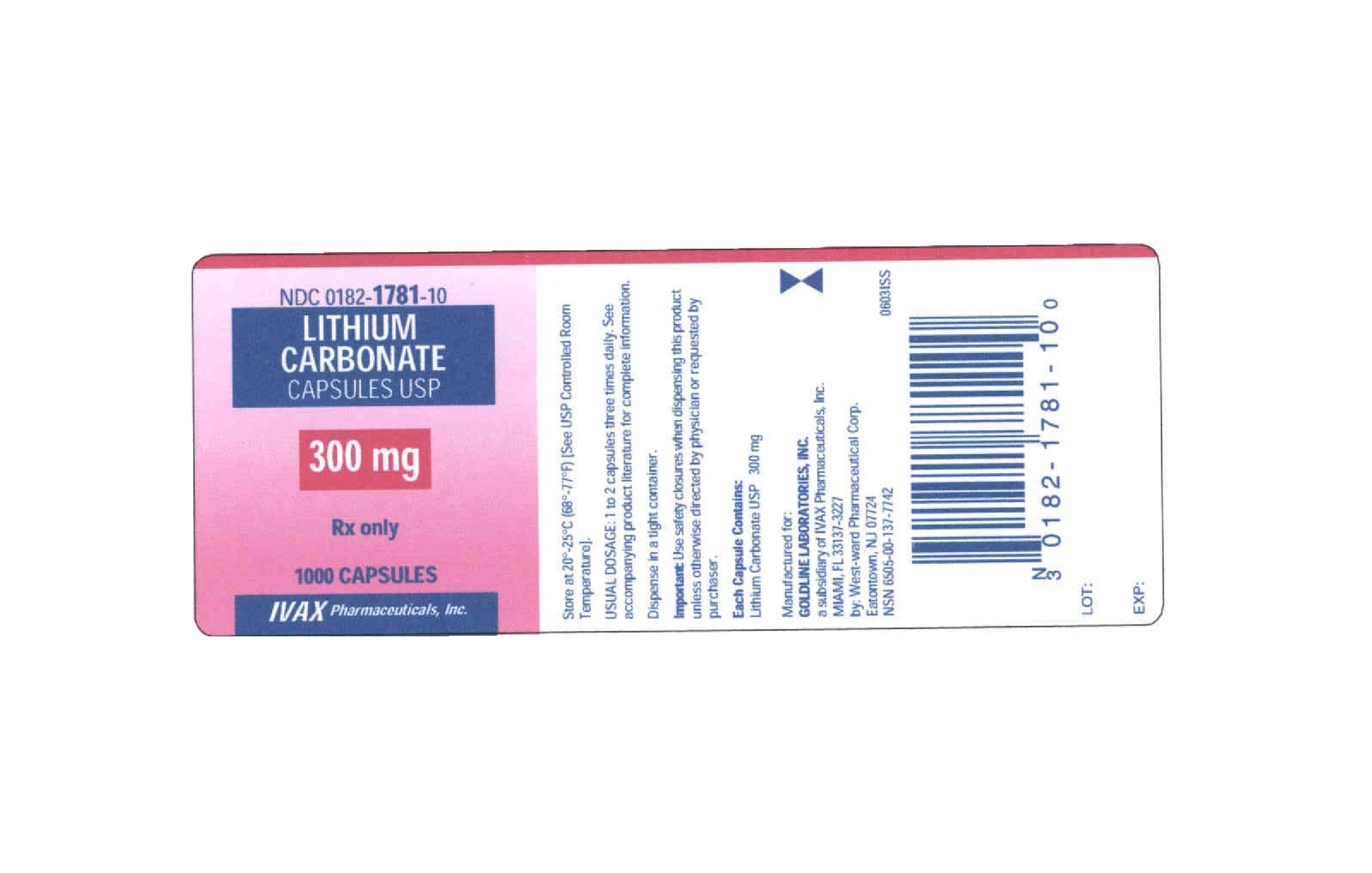 Image of 300 mg - 1000 Capsules Label