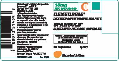 15 mg, 90 capsule Dexedrine bottle label
