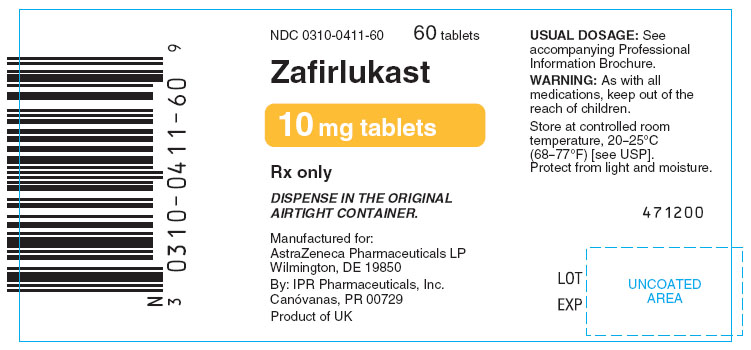Zafirlukast 10mg - 60 tablet count bottle label