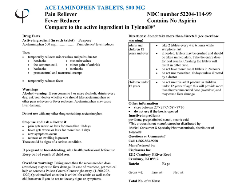 ACETAMINOPHEN TABLETS, 500 mg, Bulk