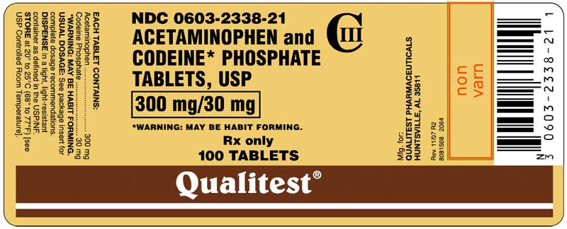 This is an image of the label for 300 mg/30 mg Acetaminophen and Codeine Phosphate Tablets.