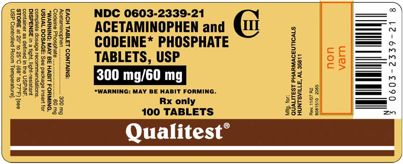 This is an image of the label for 300 mg/60 mg Acetaminophen and Codeine Phosphate Tablets.