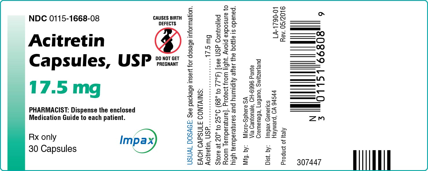 Acitretin Capsules, USP 17.5 mg, bottle of 30