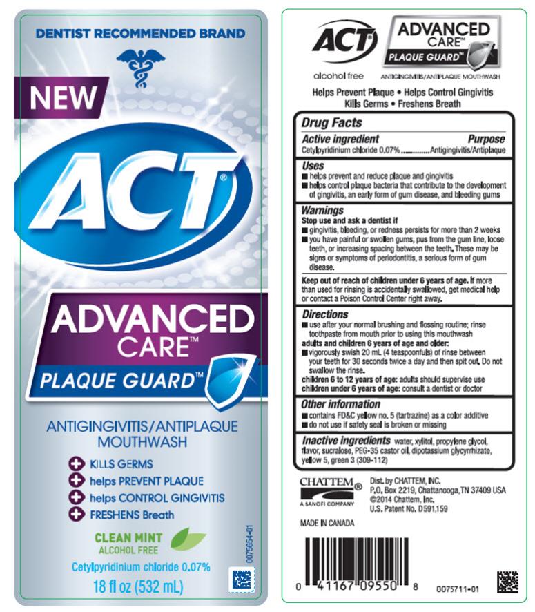 ACT Advanced Care Plaque Guard Antigingivits/Antiplaque Mouthwash Kills Germs Helps Prevent Plaque Helps Control Gingivitis Freshens Breath Clean Mint 18 fl oz (532 mL)