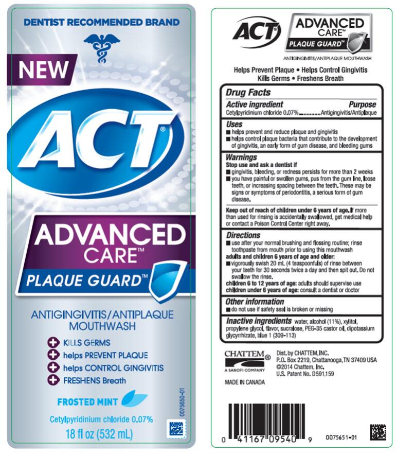 ACT Advanced Care Plaque Guard Antigingivits/Antiplaque Mouthwash Kills Germs Helps Prevent Plaque Helps Control Gingivitis Freshens Breath Frosted Mint 18 fl oz (532 mL)