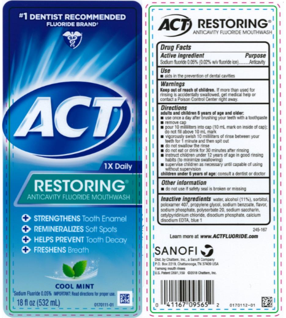 #1 DENTIST RECOMMENDED
FLUORIDE BRAND
ACT
1X Daily
RESTORING
ANTICAVITY FLUORIDE MOUTHWASH
COOL MINT
18 fl oz (532 mL)
