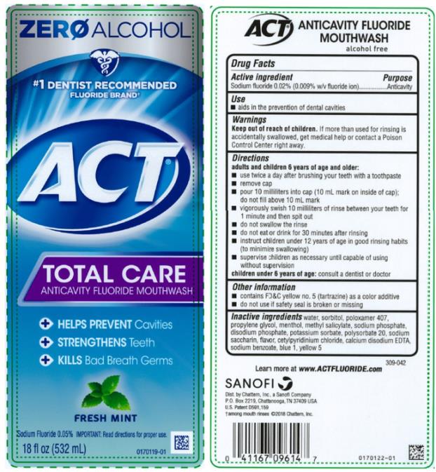 ZERO ALCOHOL
#1 DENTIST RECOMMENDED
FLUORIDE BRAND
ACT
TOTAL CARE
ANTICAVITY FLUORIDE MOUTHWASH
FRESH MINT
18 fl oz (532 mL)
