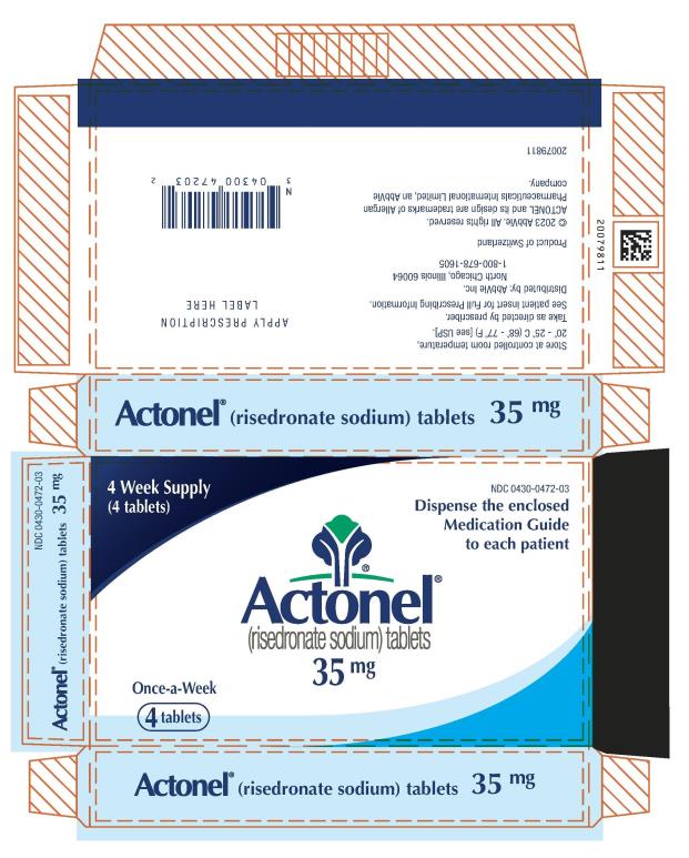 NDC 0430-0472-03
4 Week Supply
(4 tablets)
Dispense the enclosed 
Medication Guide
 to each patient
Actonel®
(risedronate sodium) tablets
35 mg
Once-a-Week
4 tablets
