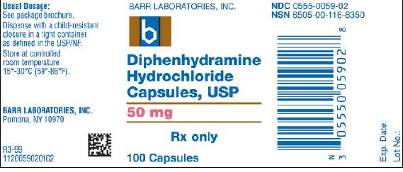 Diphenhydramine Hydrochloride Capsules USP 50 mg 100s Label
