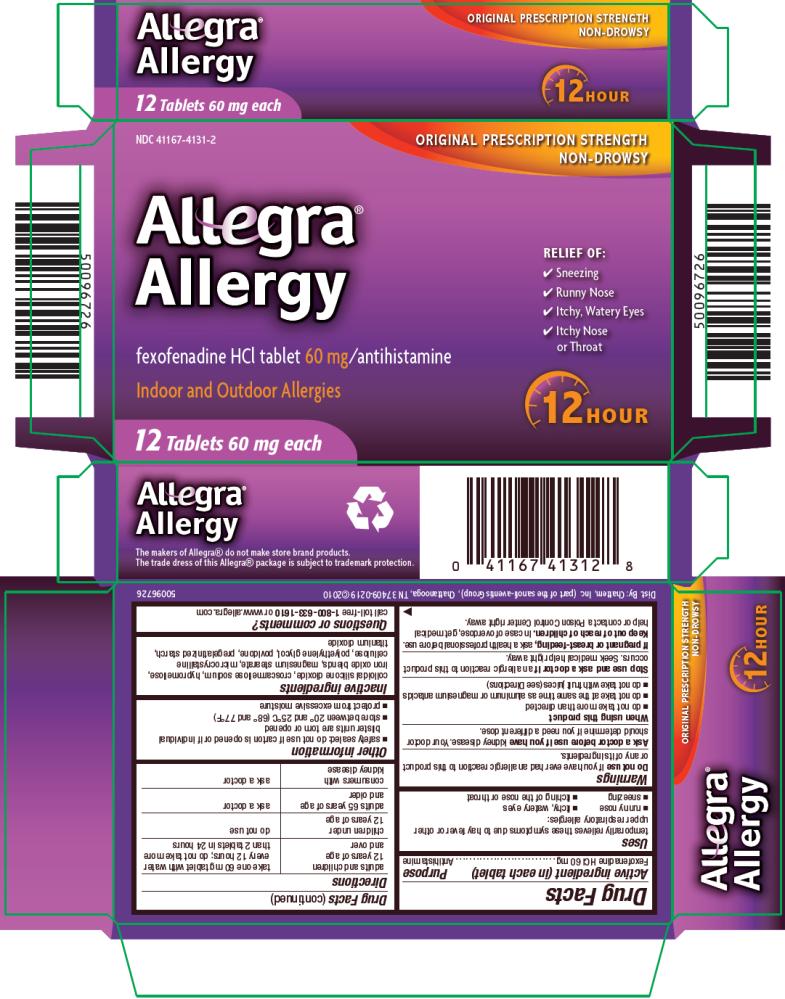 PRINCIPAL DISPLAY PANEL
NDC 41167-4131-2
Allegra® Allergy
fexofenadine HCI tablet 60 mg/antihistamine
Indoor and Outdoor Allergies
12 Tablets 60 mg each
12 HOUR