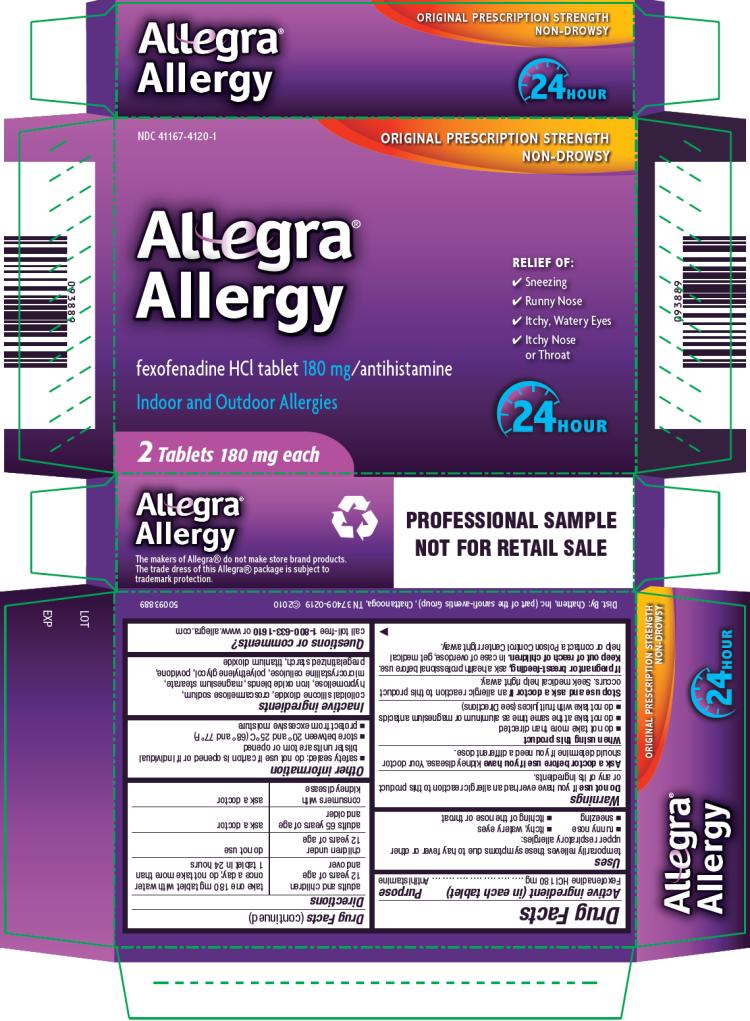 PRINCIPAL DISPLAY PANEL
NDC 41167-4120-1
Allegra® Allergy
fexofenadine HCI tablet 180 mg/antihistamine
Indoor and Outdoor Allergies
2 Tablets 180 mg each
24 HOUR
