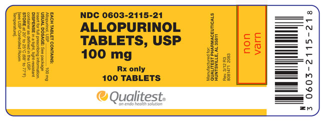 This is an image of the label for Allopurinol Tablets, USP 100 mg.
