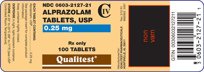 This is the image for Alprazolam Tablets, USP 0.25 mg 100 count label.