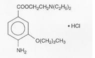 The following structural formula for Benoxinate Hydrochloride is 2-(Diethylamino) etyl 4-amino-3butoxybenzoate monohydrochloride.
