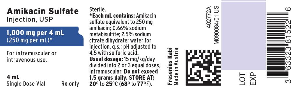 PACKAGE LABEL - PRINCIPAL DISPLAY – Amikacin 1000 mg Single Dose Vial Label
