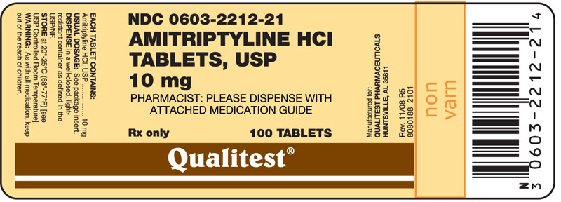 This is an image of the label for 10 mg Amitriptyline HCl Tablets.