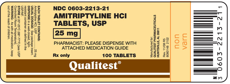 This is an image of the label for 25 mg Amitriptyline HCl Tablets.