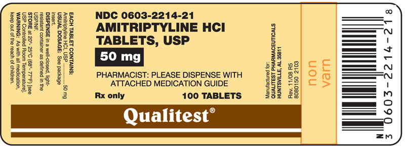 This is an image of the label for 50 mg Amitriptyline HCl Tablets.
