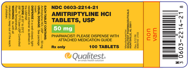 This is an image of the label for 50 mg Amitriptyline HCl Tablets.