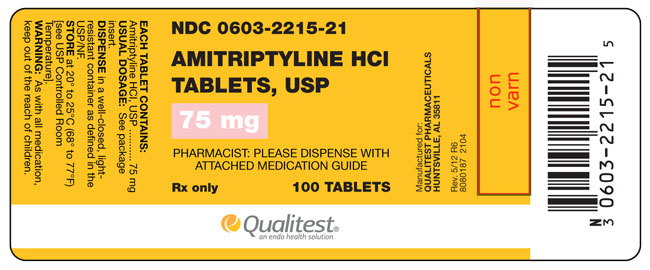 This is an image of the label for 75 mg Amitriptyline HCl Tablets.