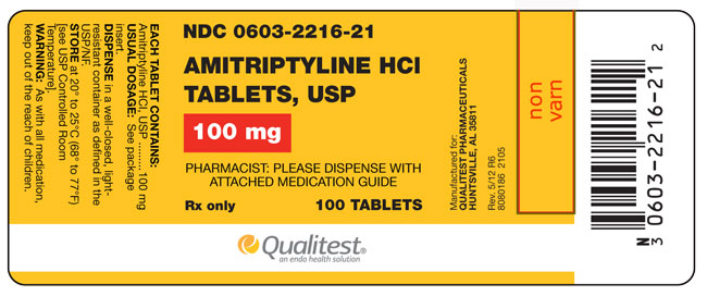 This is an image of the label for 100 mg Amitriptyline HCl Tablets.