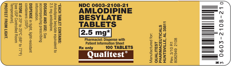 This is an image of the label for 2.5 mg Amlodipine Besylate Tablets.