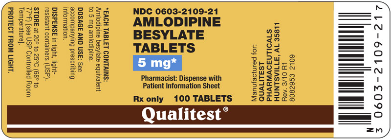 This is an image of the label for 5 mg Amlodipine Besylate Tablets.