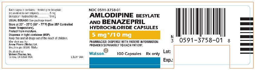 NDC 0591-3758-01

AMLODIPINE BESYLATE AND BENAZEPRIL HYDROCHLORIDE CAPSULES

5mg*/10mg
