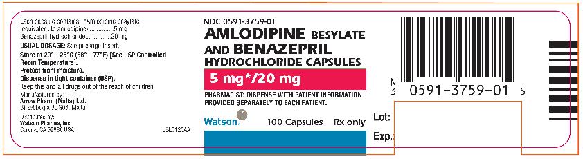 NDC 0591-3759-01

AMLODIPINE BESYLATE AND BENAZEPRIL HYDROCHLORIDE CAPSULES

5mg*/20mg

