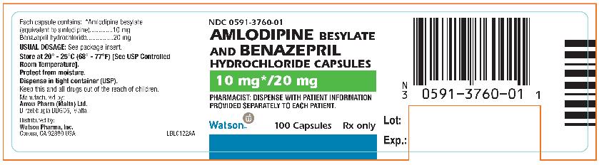 NDC 0591-3760-01

AMLODIPINE BESYLATE AND BENAZEPRIL HYDROCHLORIDE CAPSULES

10mg*/20mg
