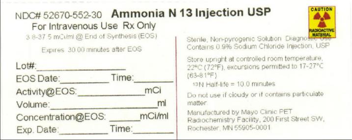 PRINCIPAL DISPLAY PANEL
NDC 52670-552-30
Ammonia N13 Injection USP
Intravenous Use 
Rx Only
