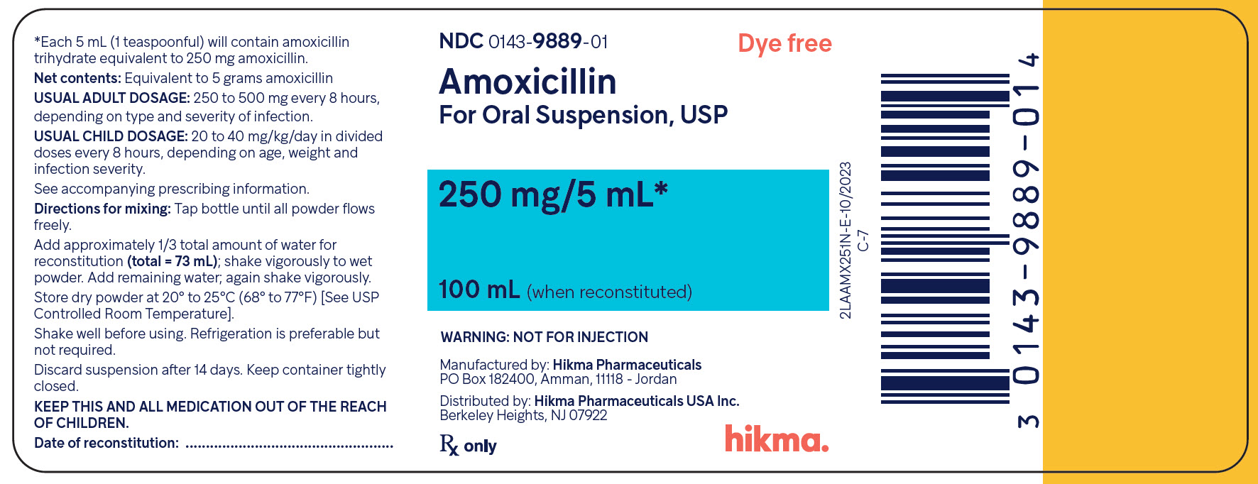 Amoxicillin OS 250 mg/5 mL (100 mL) bottle label image