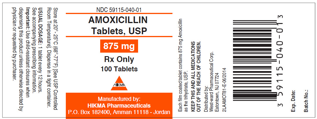 100 Tablets NDC 57237-029-01 Amoxicillin Tablets, USP 875 mg Rx only
