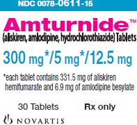 PRINICPAL DISPLAY PANEL
Package Label – 300 mg* / 5 mg* / 12.5 mg
Rx Only		NDC 0078-0611-15
Amturnide™ 
(aliskiren, amlodipine, hydrochlorothiazide) Tablets
300 mg* / 5 mg* / 12.5 mg
*each tablet contains 331.5 mg of aliskiren hemifumarate and 6.9 mg of amlodipine besylate
30 Tablets