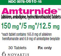 PRINCIPAL DISPLAY PANEL
Package Label – 150 mg* / 5 mg* / 12.5 mg
Rx Only		NDC 0078-0610-15
Amturnide™ 
(aliskiren, amlodipine, hydrochlorothiazide) Tablets
150 mg* / 5 mg* / 12.5 mg
*each tablet contains 165.8 mg of aliskiren hemifumarate and 6.9 mg of amlodipine besylate
30 Tablets