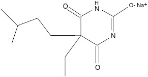 The chemical structure for Amytal Sodium.