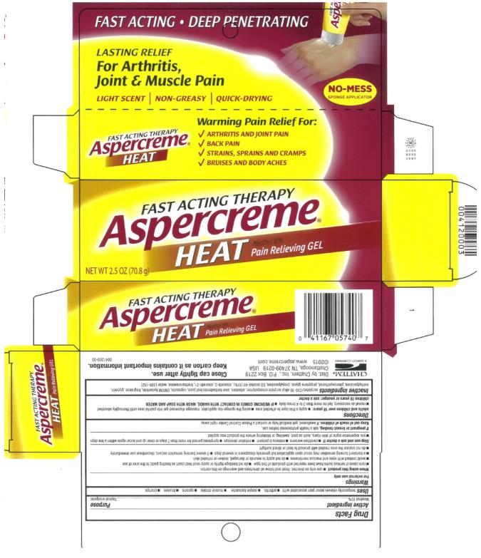 Principal Display Panel
Acts Fast • Lasts Long
Fast Acting for Minor
Arthritis, Joint &
Muscle Pain Relief
Fast Acting Therapy
Aspercreme Heat
Pain Relieving Gel
Menthol 10%
Net wt 2.5 oz (70.8 g)

