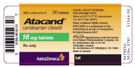 Atacand 16mg - 30 count bottle label