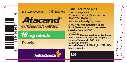 Atacand 16mg - 90 count bottle label
