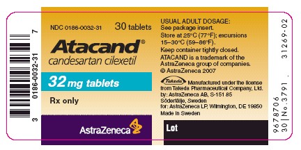 Atacand 32 mg - bottle label for 30 tablets