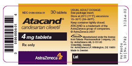Atacand 4mg - 30 count bottle label