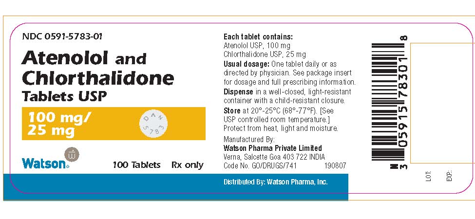 NDC 0591-5783-01
Atenolol and
Chlorthalidone 
Tablets USP 
100mg/25mg
100 Tablets  Rx only