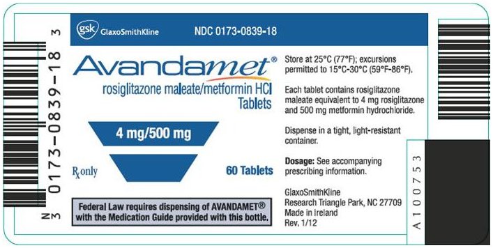 Avandamet 4 mg 500 mg bottle label