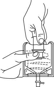 figure 5 With the other hand, push the drug vial down into the
                                container telescoping the walls of the container. Grasp the inner
                                cap of the vial through the walls of the container. (SEE FIGURE 5.)