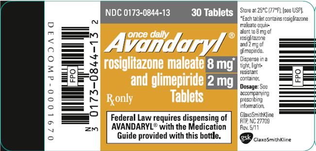 Avandaryl 8mg 2mg 30 tablets label