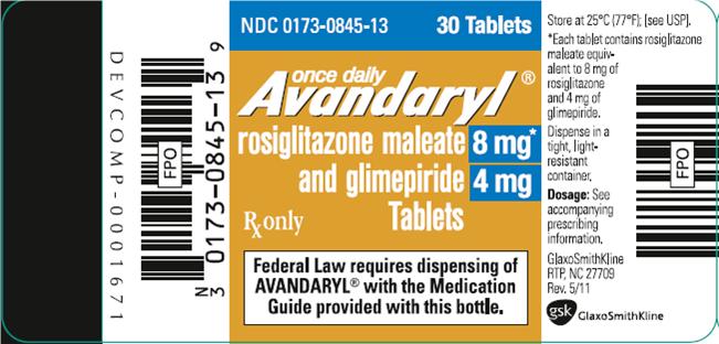 Avandaryl 8mg 4mg 30 tablets label
