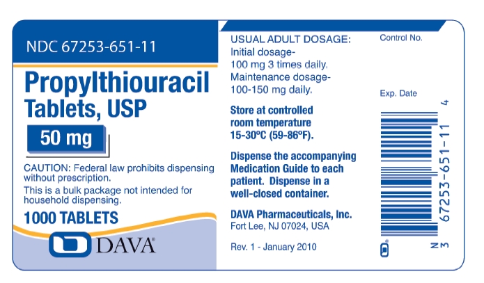 Propylthiouracil Tablets 50 mg -1000 Tablets Bottle Label