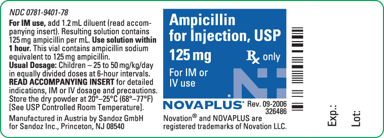 Ampicillin 125 mg Vial Label