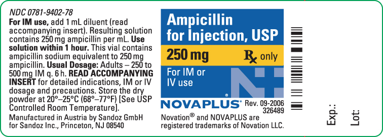 Ampicillin 250 mg Vial Label